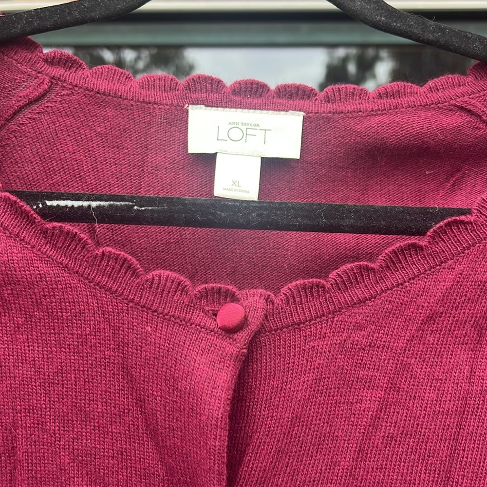 Loft Outlet XL Rayon, Nylon, and Rabbit Fur XL Maroon Button Up Cardigan - Picture 3 of 10